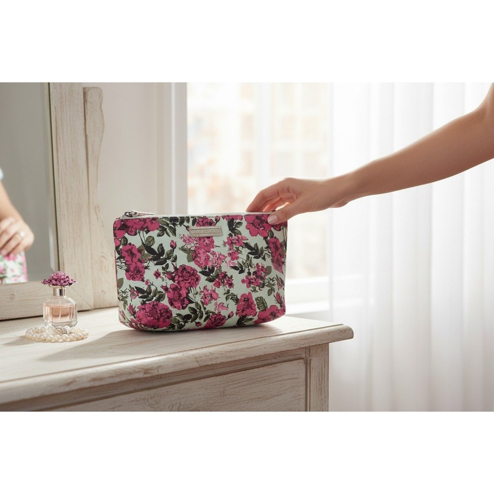 Betsey Johnson Cosmetic Wristlet Women Large Teal Multi Pink Floral NEW TBJ-0388